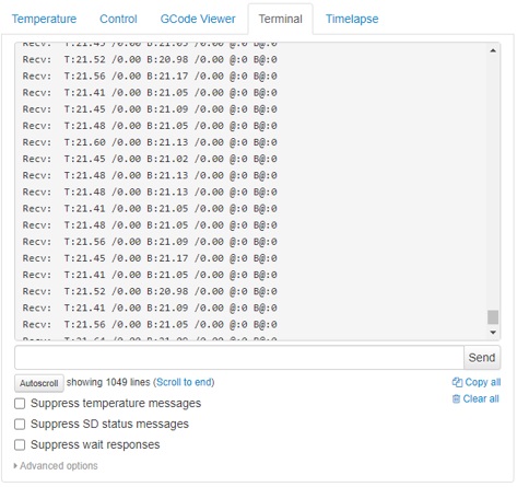 Terminal G-code octoprint